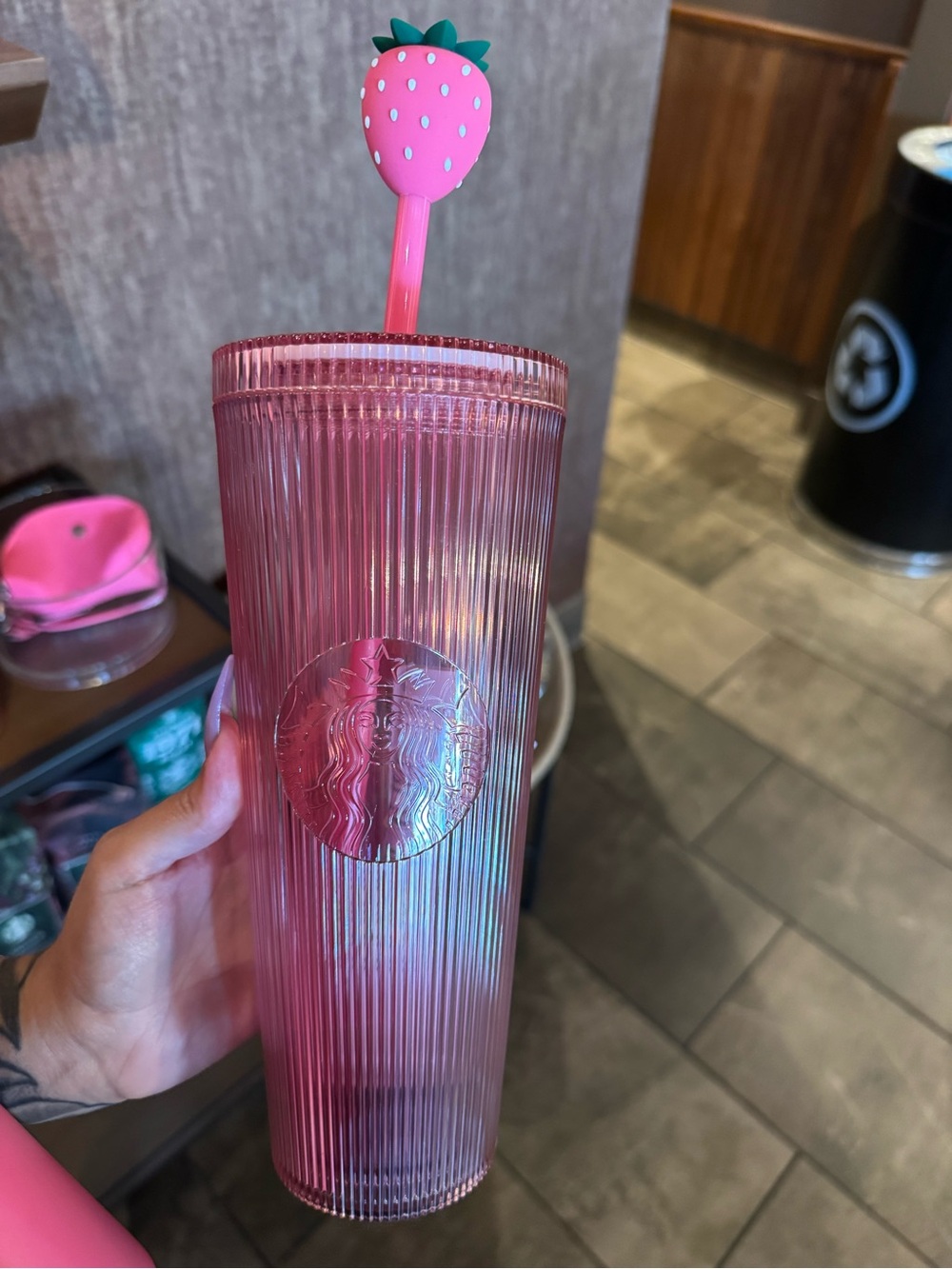 Starbucks Pink Strawberry Tumbler with Lid and Straw